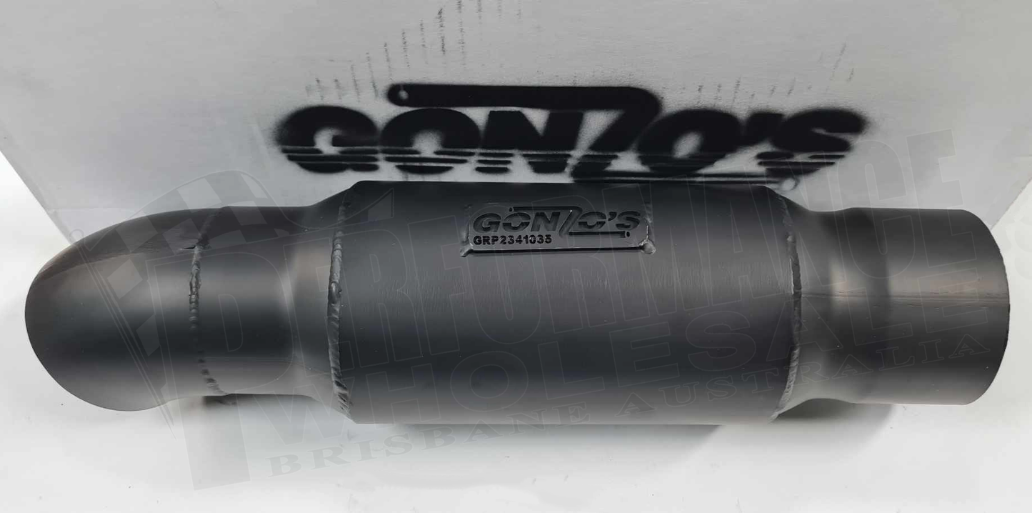 Gonzo Racing Muffler 3.5" in/out, Expand Entry, With Turndown