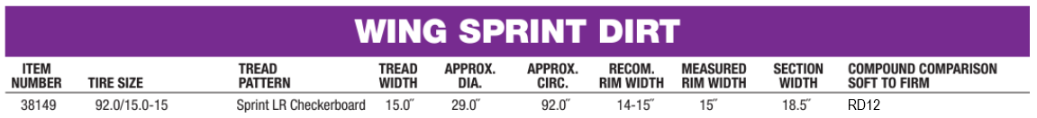 Hoosier Sprint Left Rear Tyre 92.0/15.0-15 ~ H38149-RD12