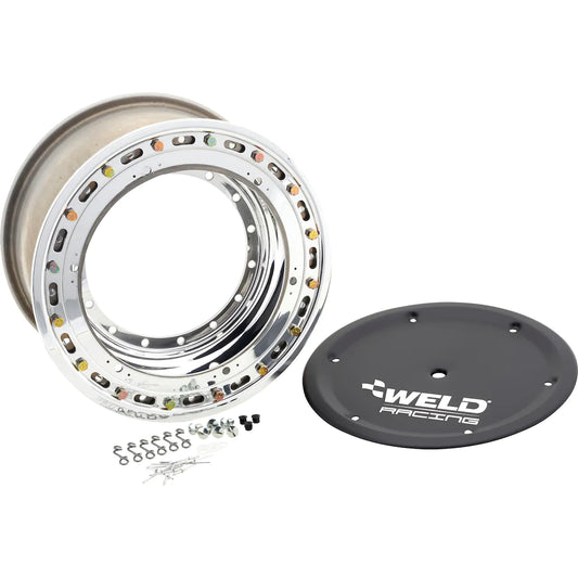 Weld Front Wheel 15" x 8" x 4" W/Bead lock & Cover - Black