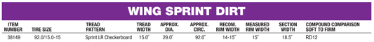 Hoosier Sprint Left Rear Tyre 92.0/15.0-15 ~ H38149-RD12