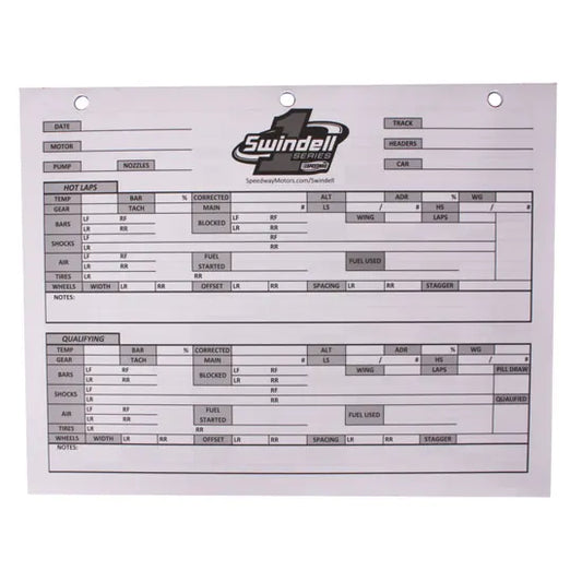 Speedway Motors Swindell Sprint Car Set-Up Sheets - 50 sheets